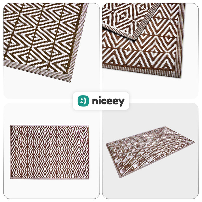Tapis d'extérieur Niceey - Tapis de jardin - 120x180cm - Marron/Blanc