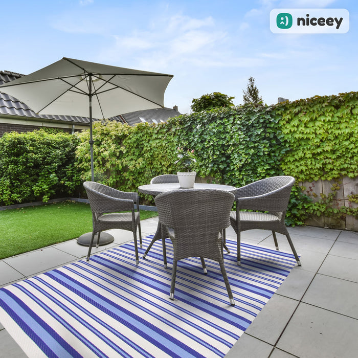 Tapis d'extérieur Niceey - Tapis de jardin - 160x230cm - Bleu/Blanc