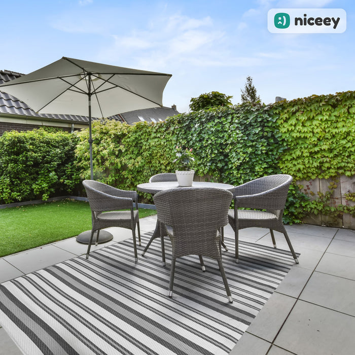 Tapis d'extérieur Niceey - Tapis de jardin - 160x230cm - Gris/Blanc