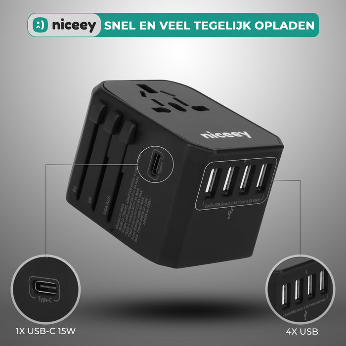 Niceey World Plug - Prise universelle - Noir