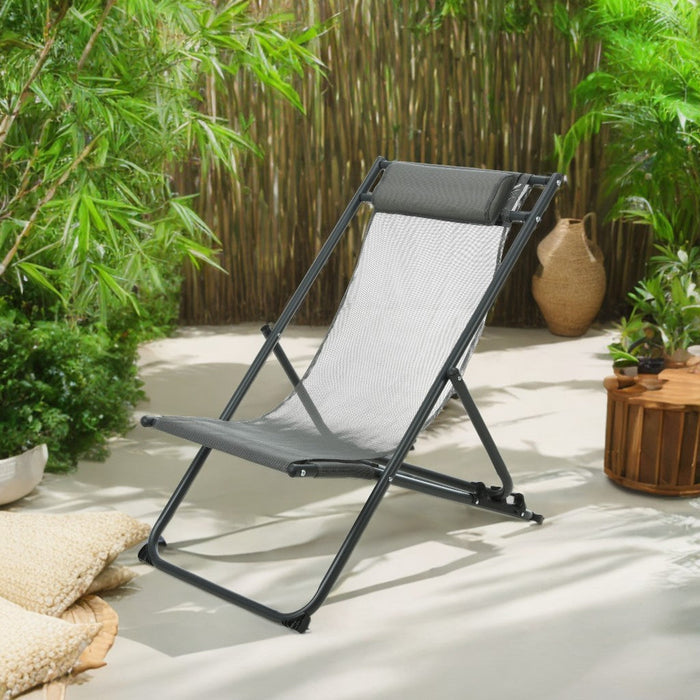 Chaise Longue Niceey - Avec Oreiller - Lot de 2 - Gris Foncé