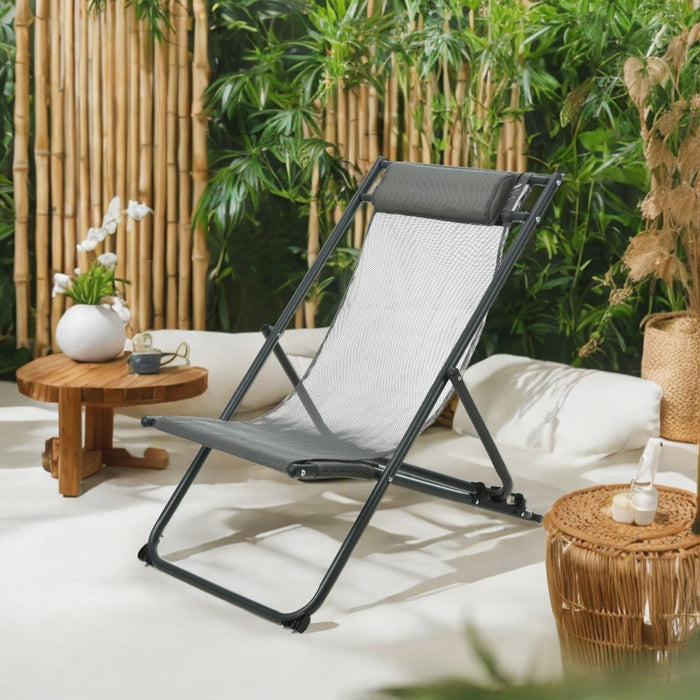 Chaise Longue Niceey - Avec Oreiller - Lot de 2 - Gris Foncé