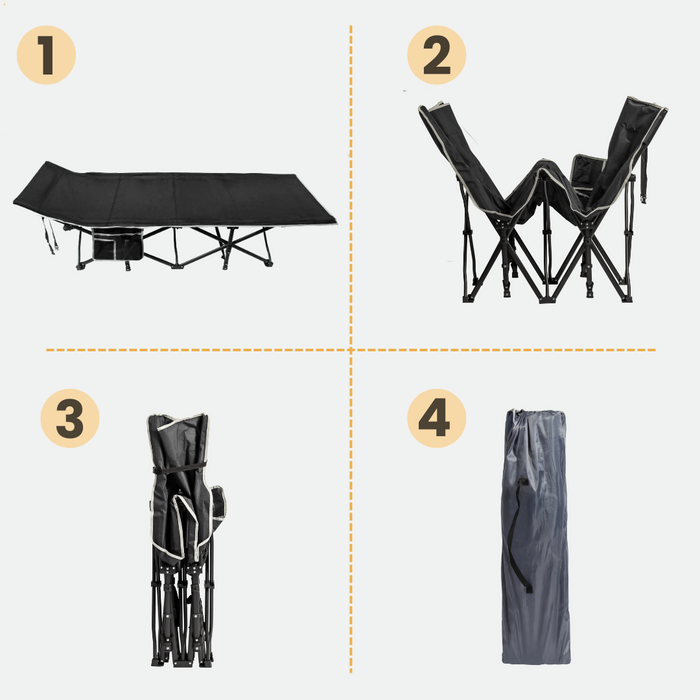 Lit de camp Niceey - Chaise longue - Pliable - Noir