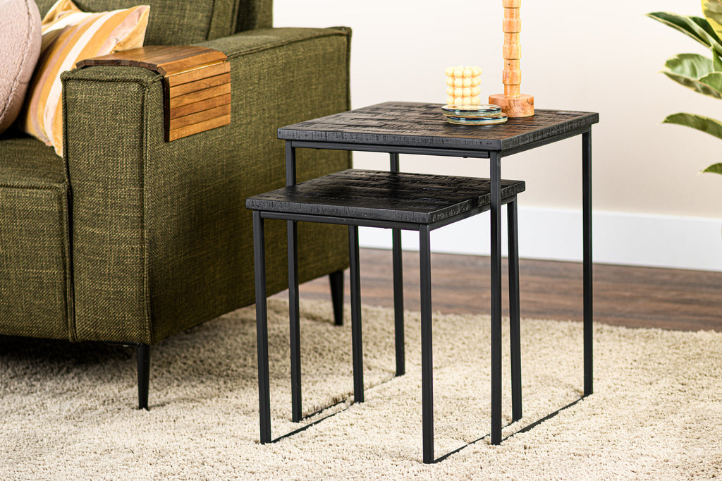 Niceey Table d'appoint lot de 2, Teck vieilli, B340 noir