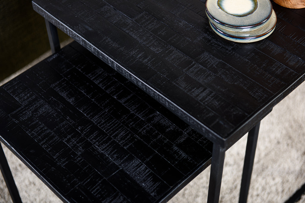 Niceey Table d'appoint lot de 2, Teck vieilli, B340 noir