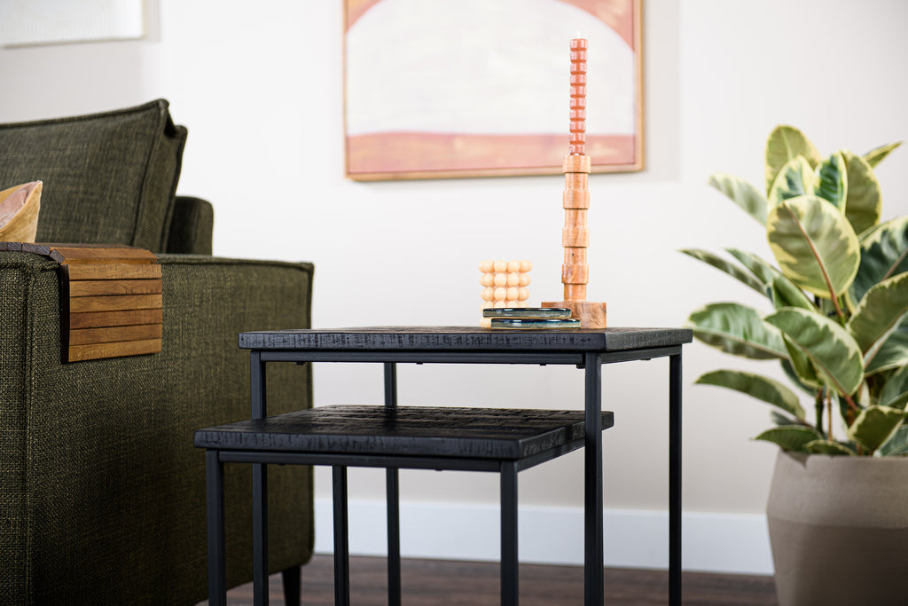 Niceey Table d'appoint lot de 2, Teck vieilli, B340 noir