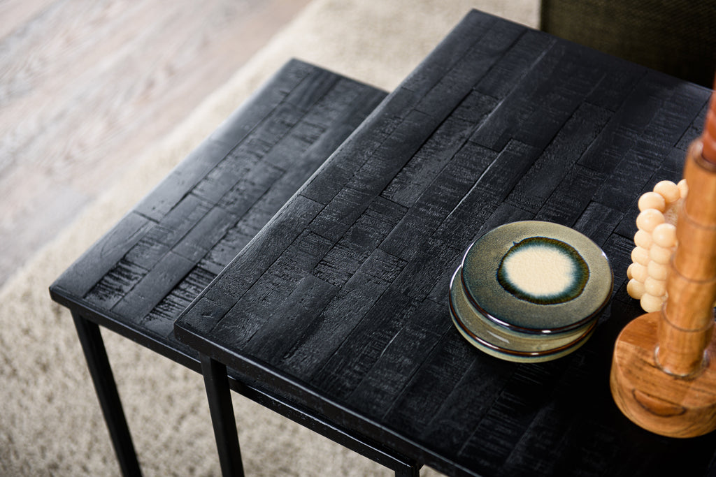Niceey Table d'appoint lot de 2, Teck vieilli, B340 noir