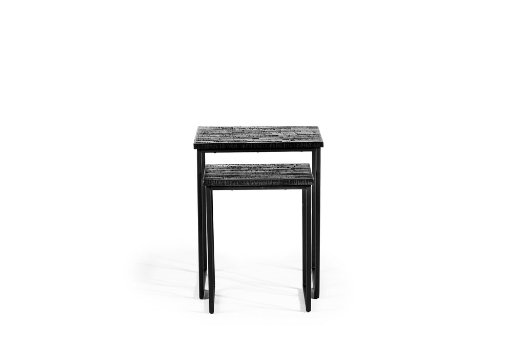 Niceey Table d'appoint lot de 2, Teck vieilli, B340 noir