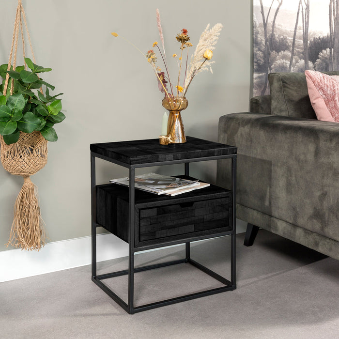 Niceey Table de chevet 1L, Bloc Gris, G340 noir