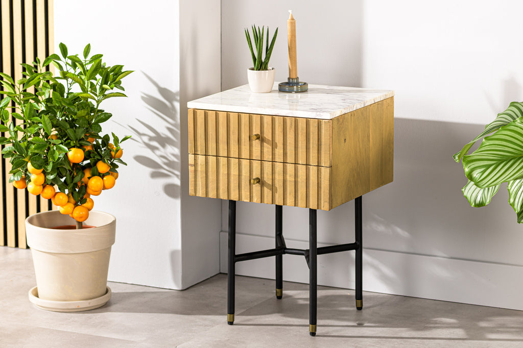 Niceey Table de chevet, 2 tiroirs, B180 naturel