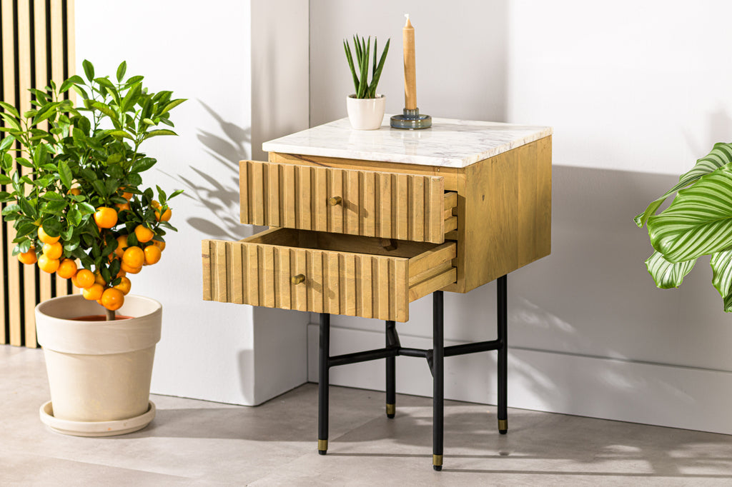 Niceey Table de chevet, 2 tiroirs, B180 naturel