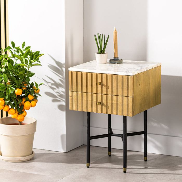 Niceey Table de chevet, 2 tiroirs, B180 naturel