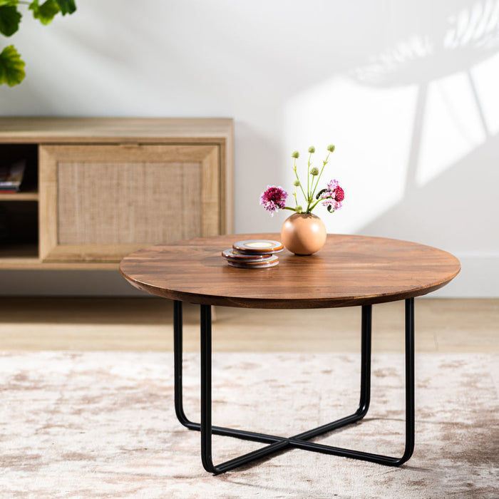Niceey Table basse ronde, 75 cm, B430 marron