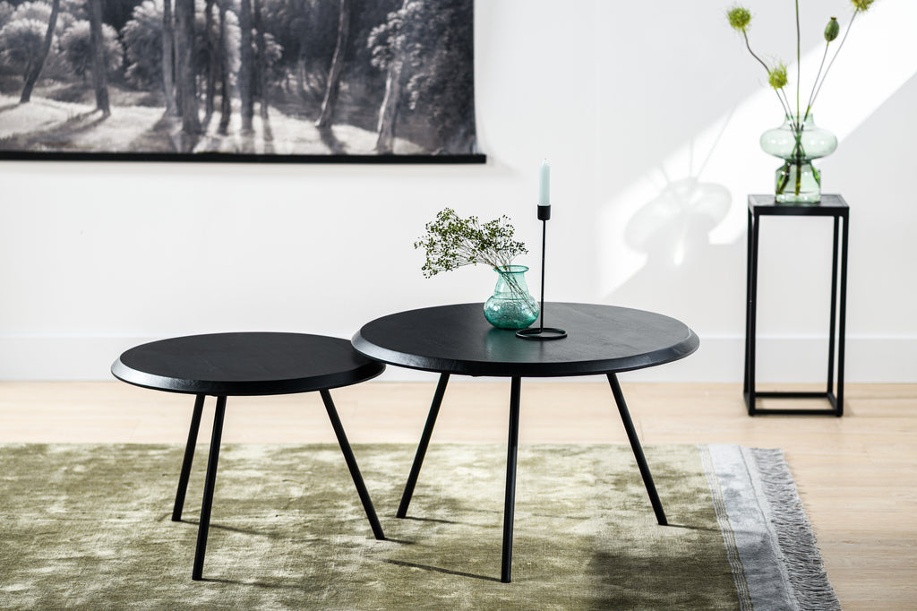 Niceey Table basse ronde, lot de 2, B340 noir