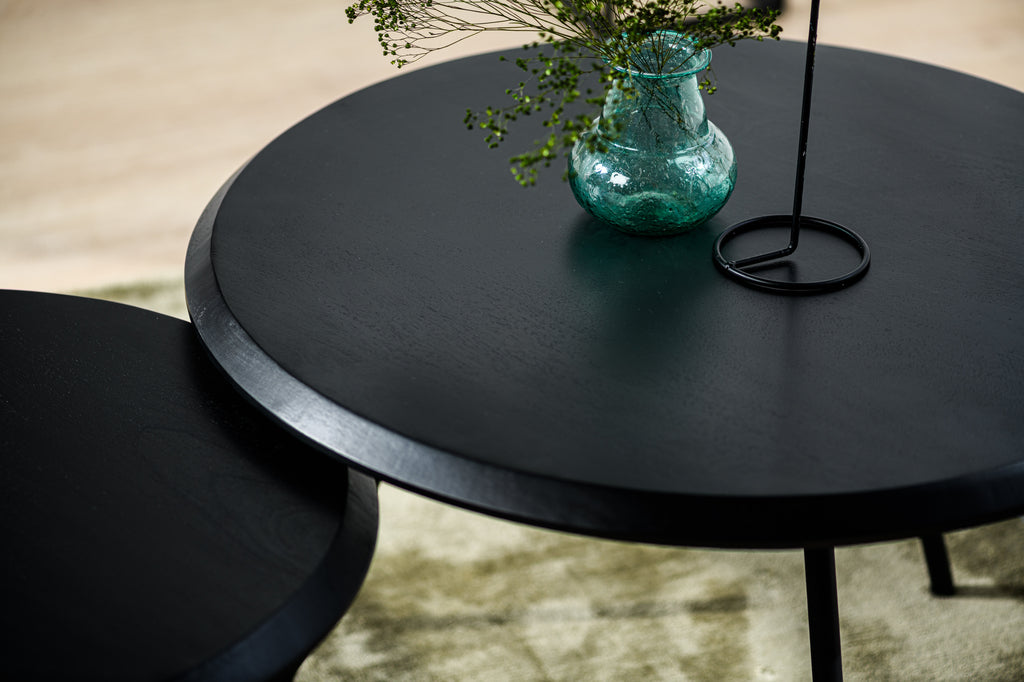 Niceey Table basse ronde, lot de 2, B340 noir