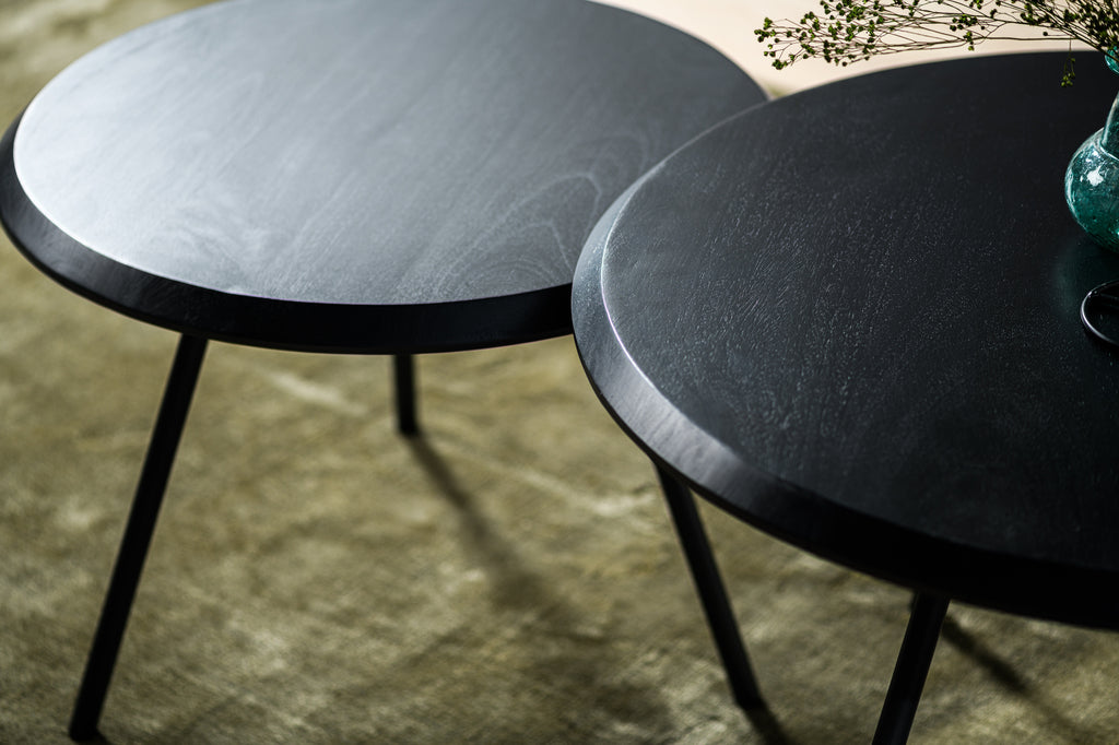 Niceey Table basse ronde, lot de 2, B340 noir