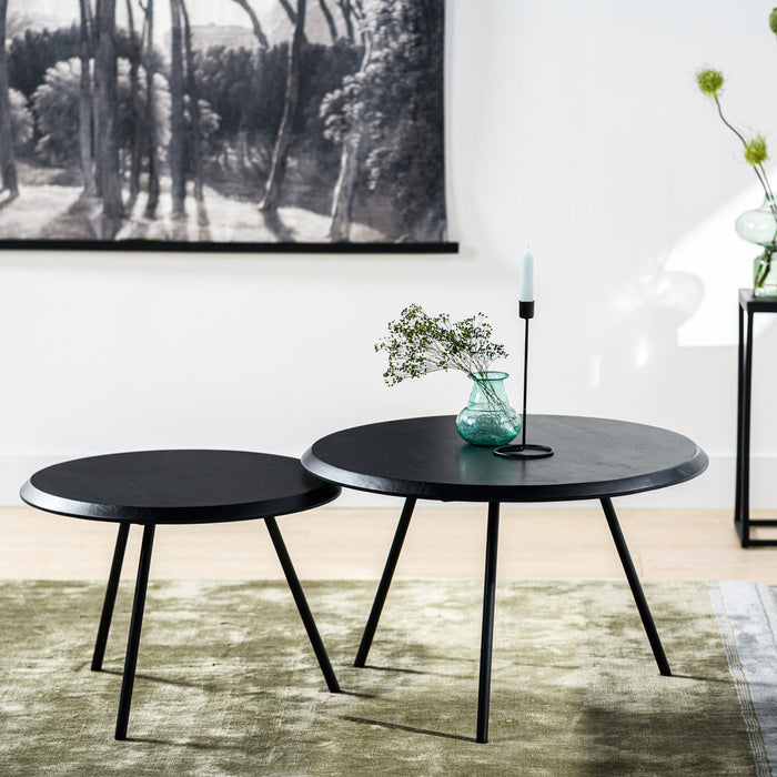 Niceey Table basse ronde, lot de 2, B340 noir