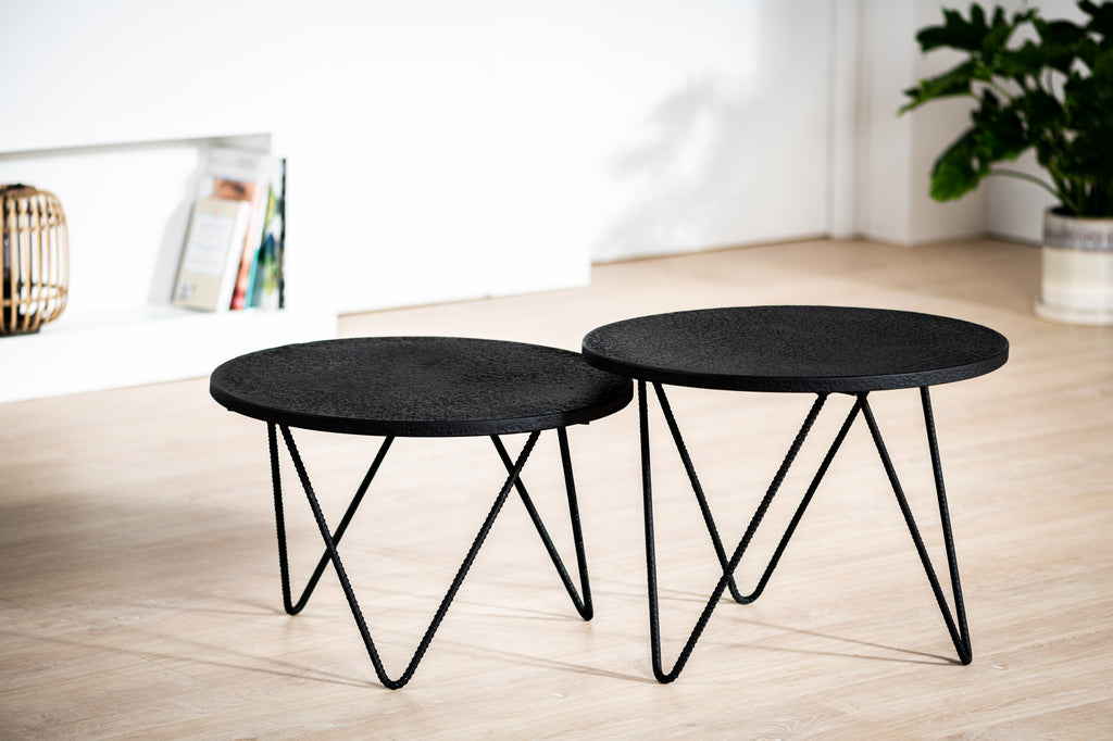 Niceey Table basse ronde lot de 2, Lava, B340 noir