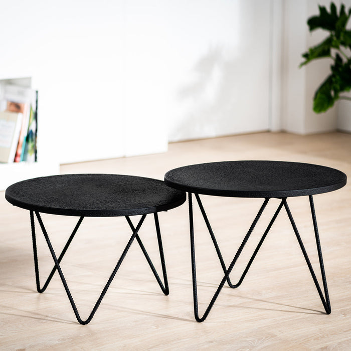 Niceey Table basse ronde lot de 2, Lava, B340 noir