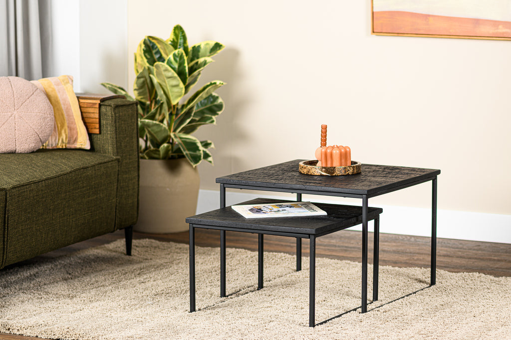 Niceey Table basse lot de 2, Teck vieilli, B340 noir