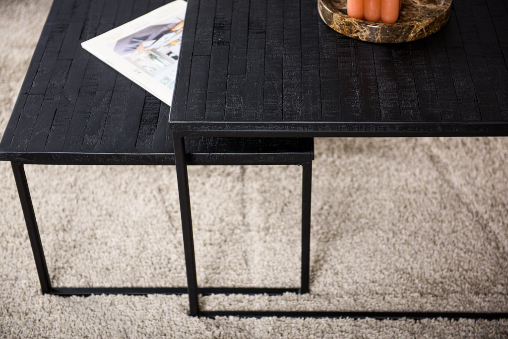Niceey Table basse lot de 2, Teck vieilli, B340 noir