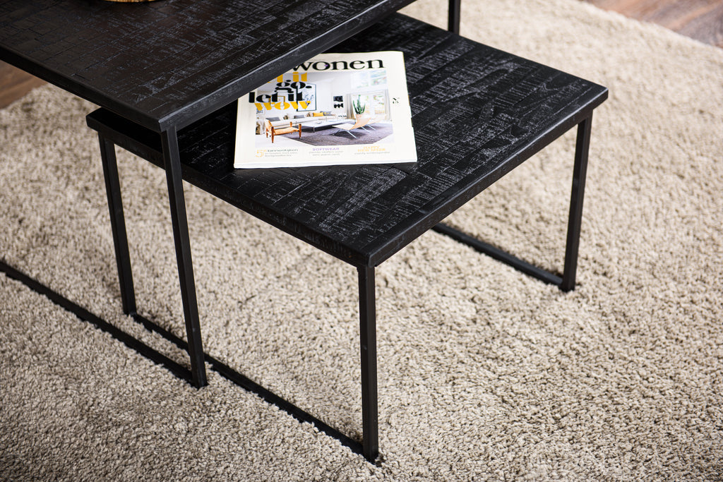 Niceey Table basse lot de 2, Teck vieilli, B340 noir
