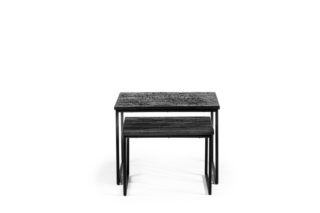 Niceey Table basse lot de 2, Teck vieilli, B340 noir