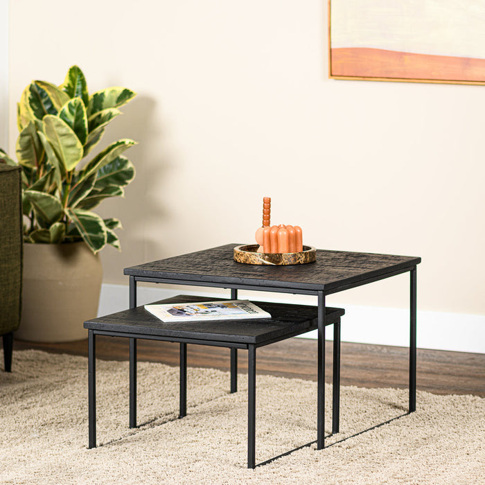 Niceey Table basse lot de 2, Teck vieilli, B340 noir