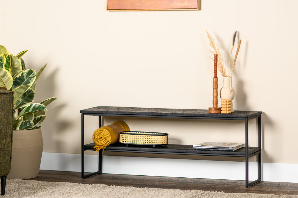 Meuble TV Niceey 120 cm, Teck Vieilli, B340 noir