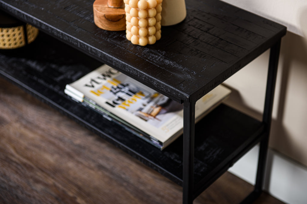 Meuble TV Niceey 120 cm, Teck Vieilli, B340 noir