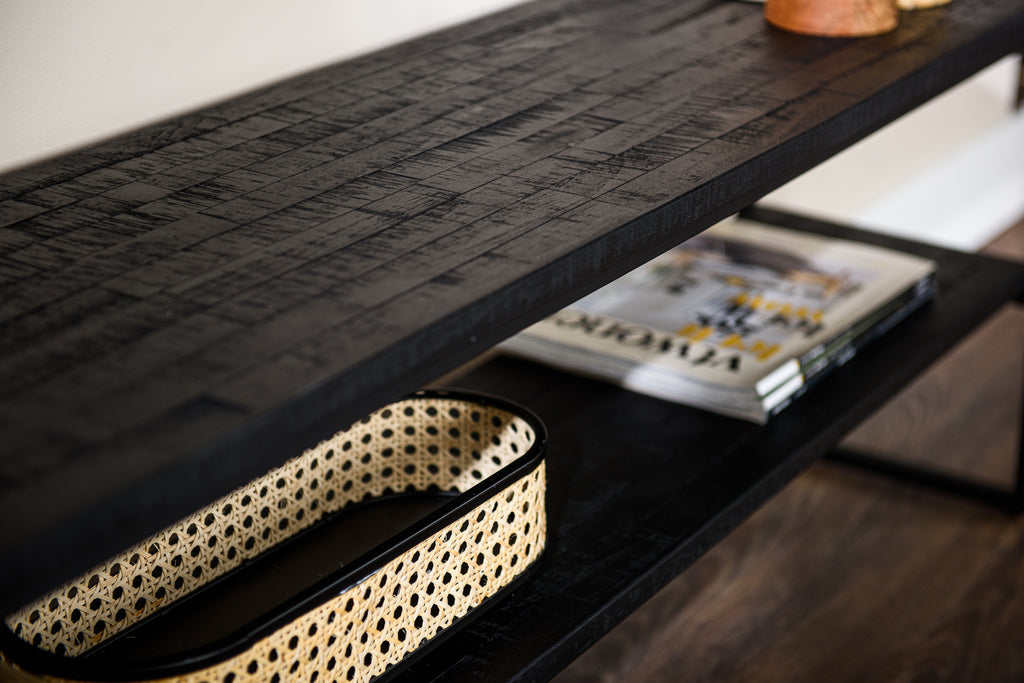 Meuble TV Niceey 120 cm, Teck Vieilli, B340 noir
