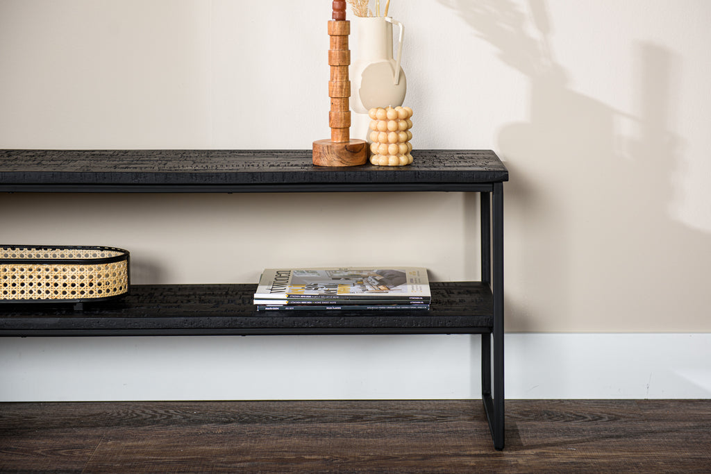 Meuble TV Niceey 120 cm, Teck Vieilli, B340 noir
