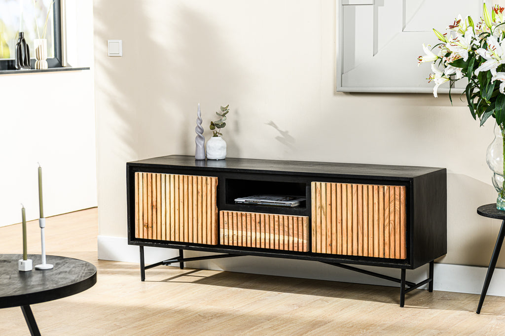 Meuble TV Niceey, 140 cm, B420 acacia pur