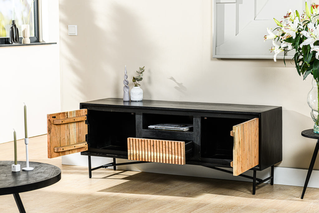Meuble TV Niceey, 140 cm, B420 acacia pur