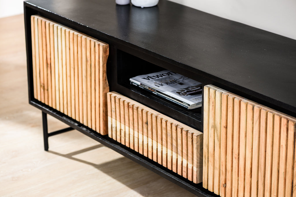 Meuble TV Niceey, 140 cm, B420 acacia pur